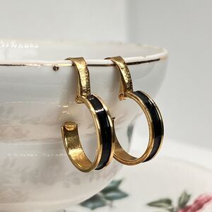 L.H. Segal California Hoop Clip-On Earrings Black And Gold
